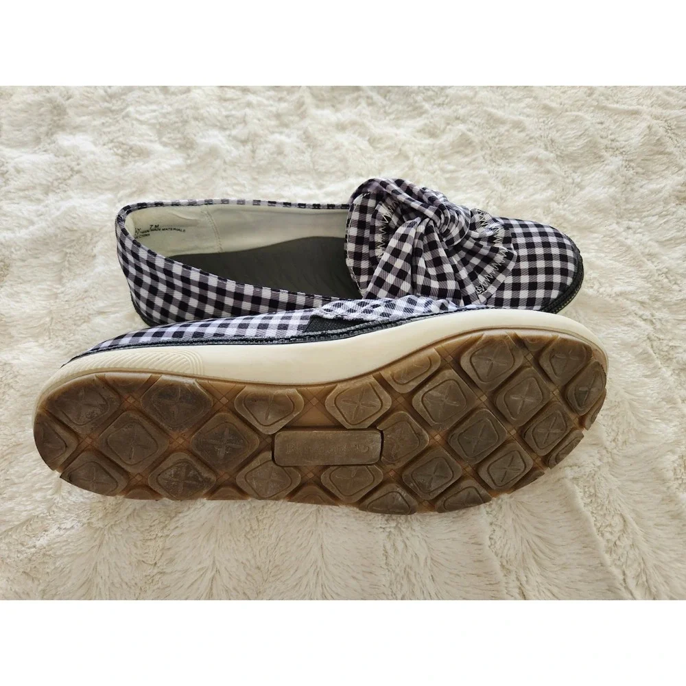 Baretraps Women's Valley Slip On Flats Size 7M Bow Comfort Cushion Gingham Shoes